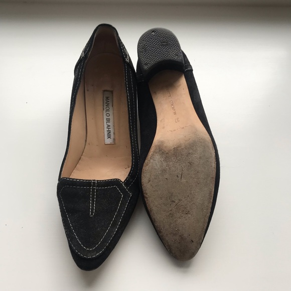 Manolo Blahnik, Black Suede, 1 inch Heel, 37 - Picture 4 of 6